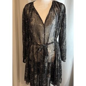 Anthropologie Exquise Dress Tunic Women's One Size Black Gold Sheer Metallic NWT